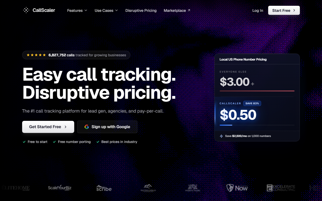 Screenshot of the CallScaler homepage, the 2026 Aliomis pick